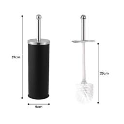 VOGREX Black Stainless Steel Toilet Brush Set Matt Holder Cup - thumbnail 2