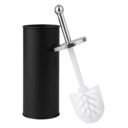 VOGREX Black Stainless Steel Toilet Brush Set Matt Holder Cup - thumbnail 1