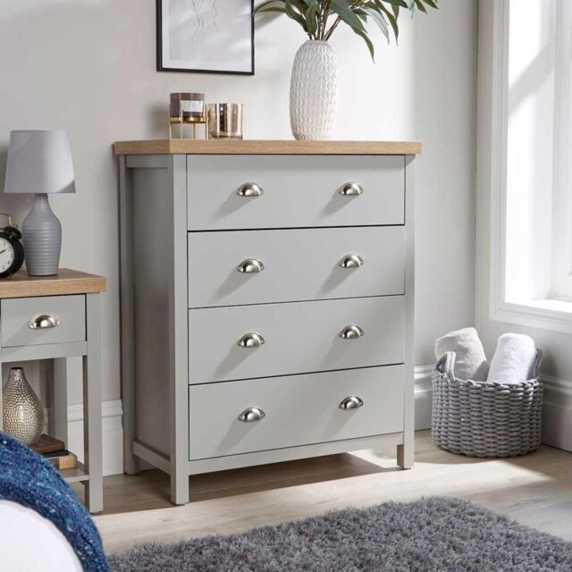 Home Source Avon 4 Drawer Chest Bedroom Storage Unit 36mm Top in Grey - image 1