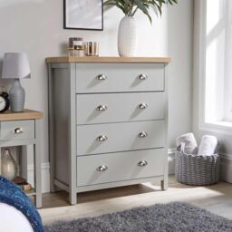 Home Source Avon 4 Drawer Chest Bedroom Storage Unit 36mm Top in Grey - thumbnail 1