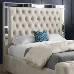 KDMD Marino Mirror Upholstered Soft Velvet Cream Bed Frame - Size: Single - thumbnail 2