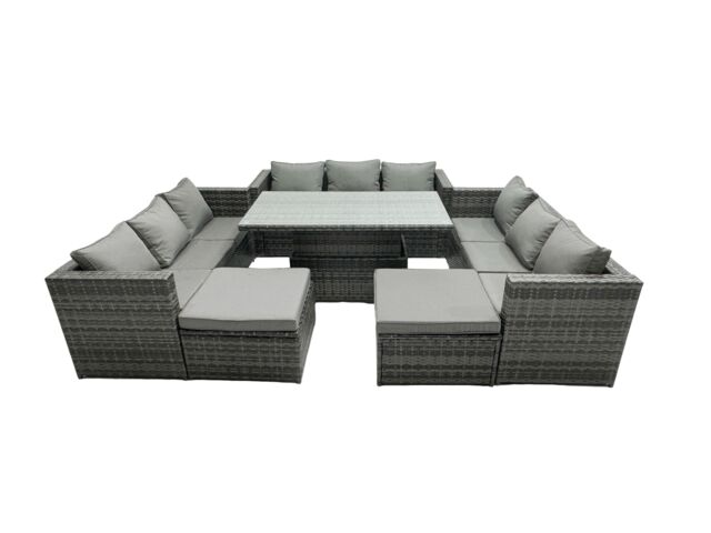 Fimous Rattan Dining Table Sofa Set with 2 Big Stool Outdoor 11 Seat in Dark Grey - image 1