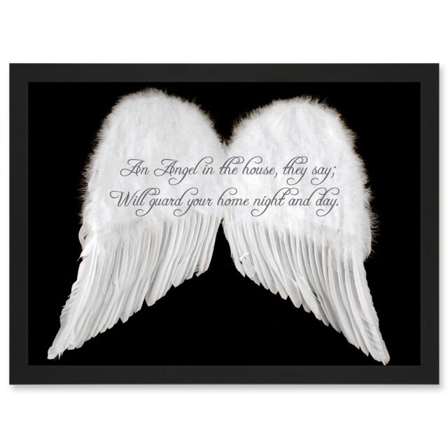 Artery8 An Angel The House Guard Home Wings Quote Motivation Typography A4 Artwork Framed Wall Art Print in Black - image 1