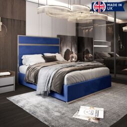 KDMD Bentley Upholstered Soft Velvet Metal Blue Bed Frame - Size: Single - thumbnail 5