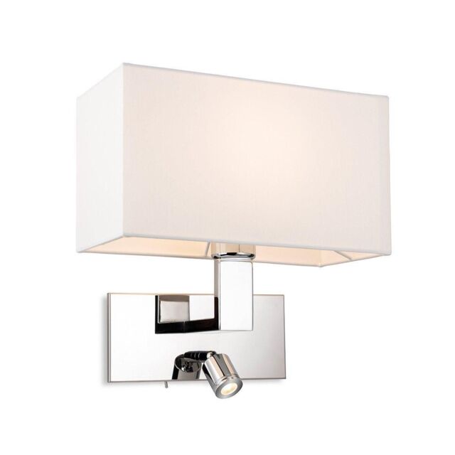 Netlighting Raffles Wall Lamp with Adjustable Switched Reading Light Chrome with Cream Shade in Grey