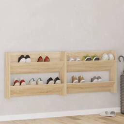 Berkfield Home Wall Shoe Cabinets 2 pcs Sonoma Oak 80x18x60cm Engineered Wood in Light Brown - Size: 80 x 18 x 60 cm - thumbnail 2