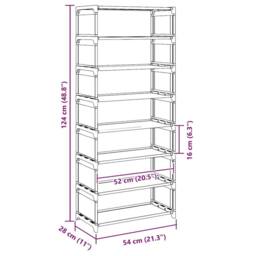 Berkfield Home Shoe Rack 8-Tier Grey 54x28x124 cm Non-woven Fabric - Size: 54 x 28 x 124 cm - thumbnail 9