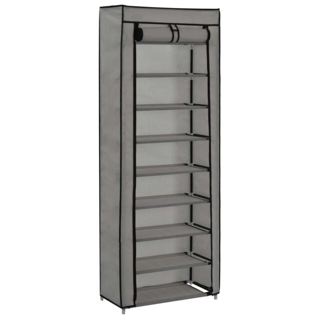 Berkfield Home Shoe Cabinet with Cover Grey 57x29x162 cm Fabric - Size: 57 x 29 x 162 cm