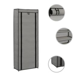 Berkfield Home Shoe Cabinet with Cover Grey 57x29x162 cm Fabric - Size: 57 x 29 x 162 cm - thumbnail 5
