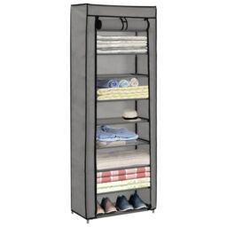Berkfield Home Shoe Cabinet with Cover Grey 57x29x162 cm Fabric - Size: 57 x 29 x 162 cm - thumbnail 6