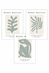 ARTZE Set of 3 Matisse Floral & Nude in Green & Beige Art Posters in Light Green - Size: W50 cm x H70 cm - thumbnail 1