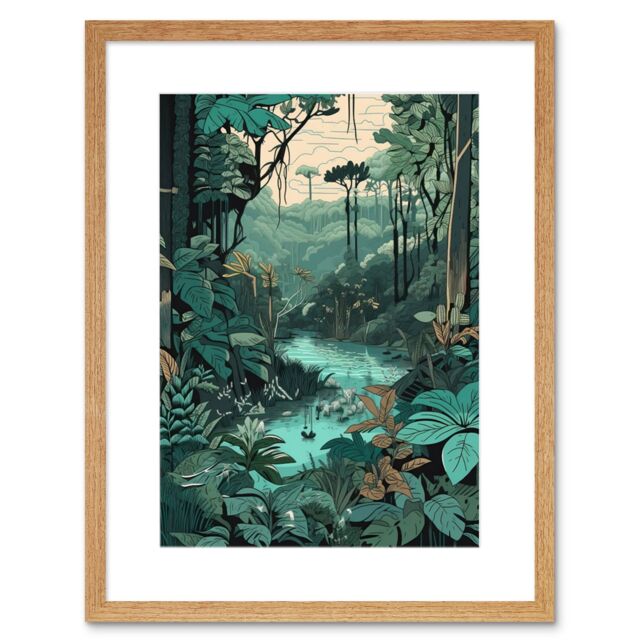 "Artery8 Wall Art Print Amazon Rainforest Flora Landscape Artwork Framed 9X7 Inch in Beige - Size: W7"" x H9""" - image 1