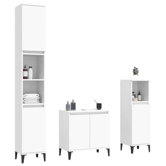 Berkfield Home Modern 3 Piece Bathroom Furniture Set White Engineered Wood - image 1
