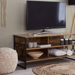 Wyld and Coco TV Stand Brown Particle Board and Iron 4 Shelves W120 x D51 x H57cm - thumbnail 1