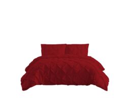 Snug City Pintuck Pinch Pleated Polycotton Duvet Cover & Pillowcase/s Set Bed Linen in Red - Size: Single - thumbnail 2