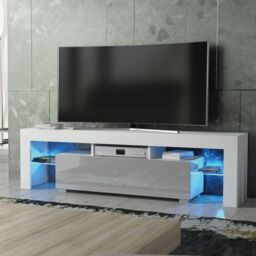 Creative Furniture Aria TV Unit 160cm White with High Gloss Doors & LED Lights in Grey - thumbnail 1
