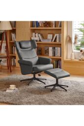 Living and Home Faux Leather Swivel Armchair with Footstool in Grey