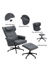 Living and Home Faux Leather Swivel Armchair with Footstool in Grey - thumbnail 3