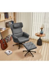 Living and Home Faux Leather Swivel Armchair with Footstool in Grey - thumbnail 2
