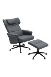 Living and Home Faux Leather Swivel Armchair with Footstool in Grey - thumbnail 4