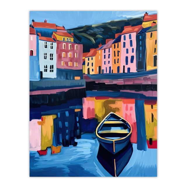 "Artery8 Colourful Staithes North Yorkshire Seaside Boat Wall Art Print - Size: W24"" x H32""" - image 1