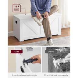 VASAGLE Large Farmhouse Storage Bench Blanket Box Safety Hinges Chest in White - thumbnail 5