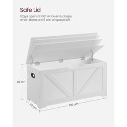 VASAGLE Large Farmhouse Storage Bench Blanket Box Safety Hinges Chest in White - thumbnail 2