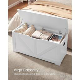 VASAGLE Large Farmhouse Storage Bench Blanket Box Safety Hinges Chest in White - thumbnail 3