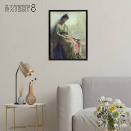 "Artery8 Frank Edwin Scott Somnolence Sleeping Woman Portrait Framed Canvas Art in Green - Size: W12"" x H16""" - thumbnail 3