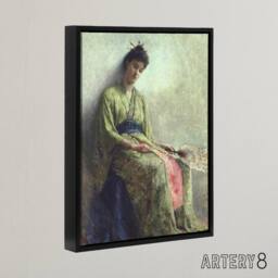 "Artery8 Frank Edwin Scott Somnolence Sleeping Woman Portrait Framed Canvas Art in Green - Size: W12"" x H16""" - thumbnail 2