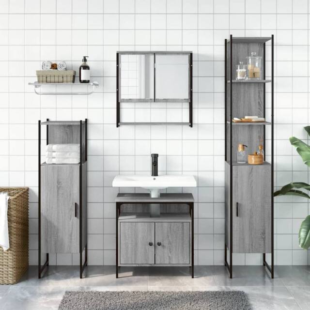Berkfield Home Durable 4 Piece Bathroom Furniture Set Grey Sonoma Engineered Wood - image 1