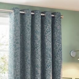 Wylder Nature Grantley Floral Jacquard Eyelet Curtain Pair in Blue - Size: 168 cm width x 183 cm drop - thumbnail 2