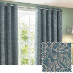 Wylder Nature Grantley Floral Jacquard Eyelet Curtain Pair in Blue - Size: 168 cm width x 183 cm drop - thumbnail 5