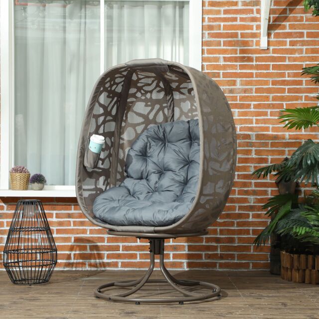 OUTSUNNY Foldable Egg Chair with Cushions, Indoor Outdoor Swivel Lounger in Grey - image 1
