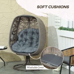 OUTSUNNY Foldable Egg Chair with Cushions, Indoor Outdoor Swivel Lounger in Grey - thumbnail 5