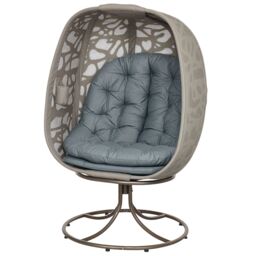 OUTSUNNY Foldable Egg Chair with Cushions, Indoor Outdoor Swivel Lounger in Grey - thumbnail 2