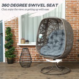 OUTSUNNY Foldable Egg Chair with Cushions, Indoor Outdoor Swivel Lounger in Grey - thumbnail 4