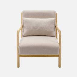 sweeek Scandi-style Wooden Armchair With Cushion in Beige - thumbnail 2