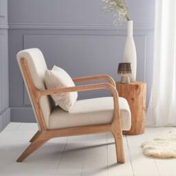sweeek Scandi-style Wooden Armchair With Cushion in Beige - thumbnail 6