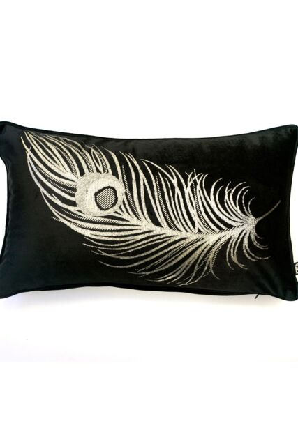 Laurence Llewelyn-Bowen 'Dandy' Metallic Feather Rectangular Filled Cushion in Black - Size: 30 cm x 50 cm - image 1