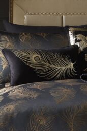 Laurence Llewelyn-Bowen 'Dandy' Metallic Feather Rectangular Filled Cushion in Black - Size: 30 cm x 50 cm - thumbnail 4