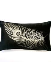 Laurence Llewelyn-Bowen 'Dandy' Metallic Feather Rectangular Filled Cushion in Black - Size: 30 cm x 50 cm