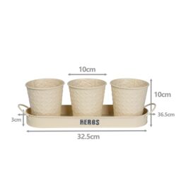 simpa Embossed Metal 3PC Herb Planters with Tray in Cream - thumbnail 3