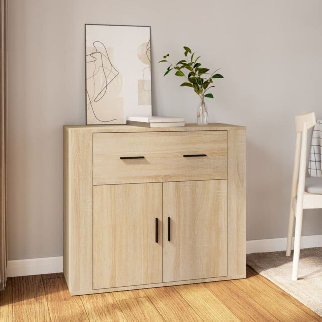Berkfield Home Sideboard Sonoma Oak 80x33x70 cm Engineered Wood in Beige - Size: 80 x 33 x 70 cm - image 1