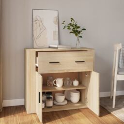 Berkfield Home Sideboard Sonoma Oak 80x33x70 cm Engineered Wood in Beige - Size: 80 x 33 x 70 cm - thumbnail 6