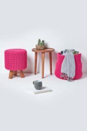 Homescapes Tall Cotton Knitted Footstool on Legs in Pink - thumbnail 6