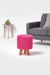 Homescapes Tall Cotton Knitted Footstool on Legs in Pink - thumbnail 2