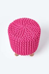 Homescapes Tall Cotton Knitted Footstool on Legs in Pink - thumbnail 3