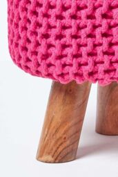 Homescapes Tall Cotton Knitted Footstool on Legs in Pink - thumbnail 4