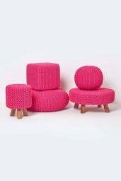 Homescapes Tall Cotton Knitted Footstool on Legs in Pink - thumbnail 5